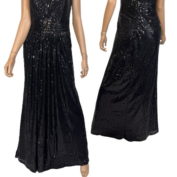 Formal Evening Gown Black Sequin Maxi Kate Kasin 8 Glam Gala Event Pageant Prom - Picture 2 of 10